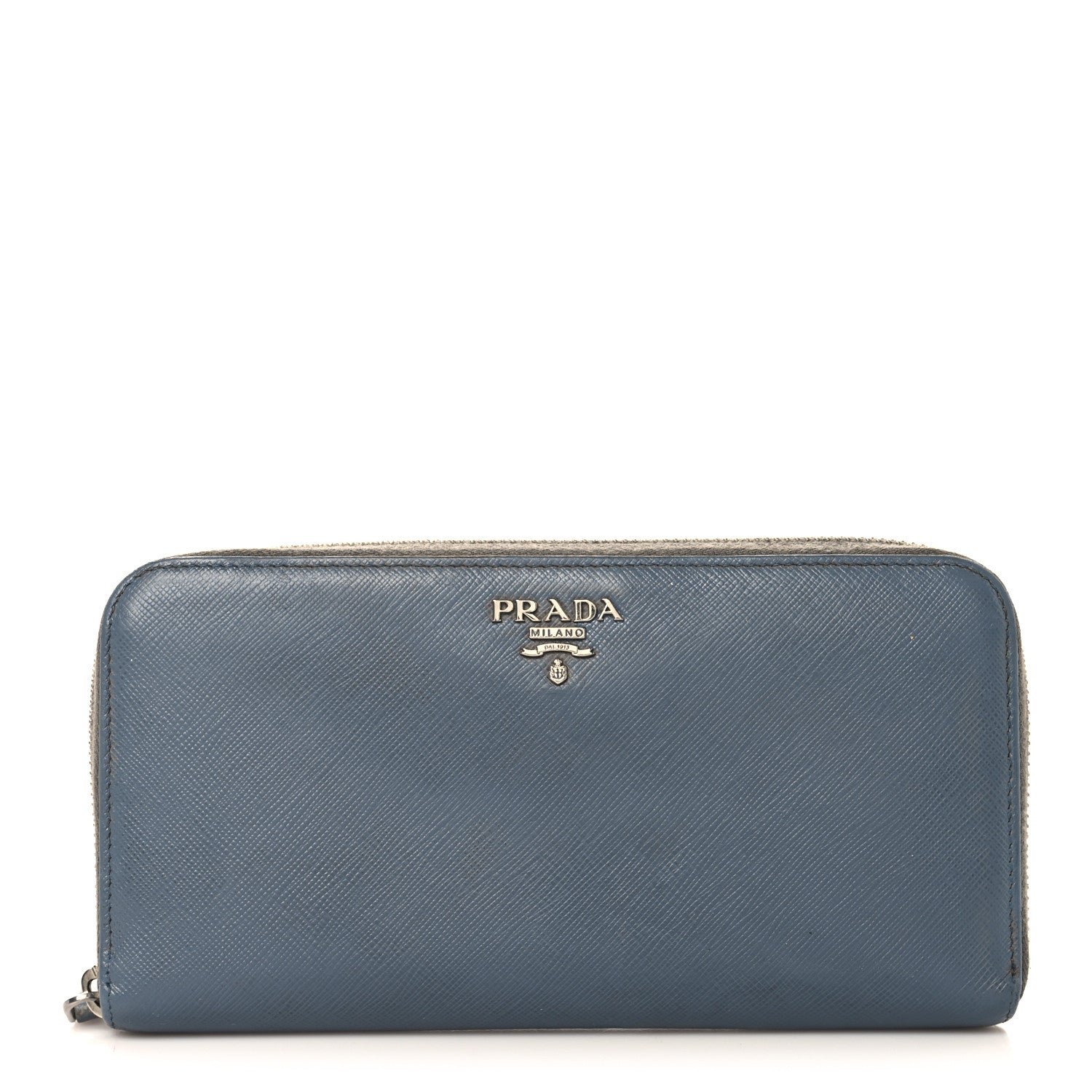 Prada Saffiano Metal Zip Around Wallet Grey