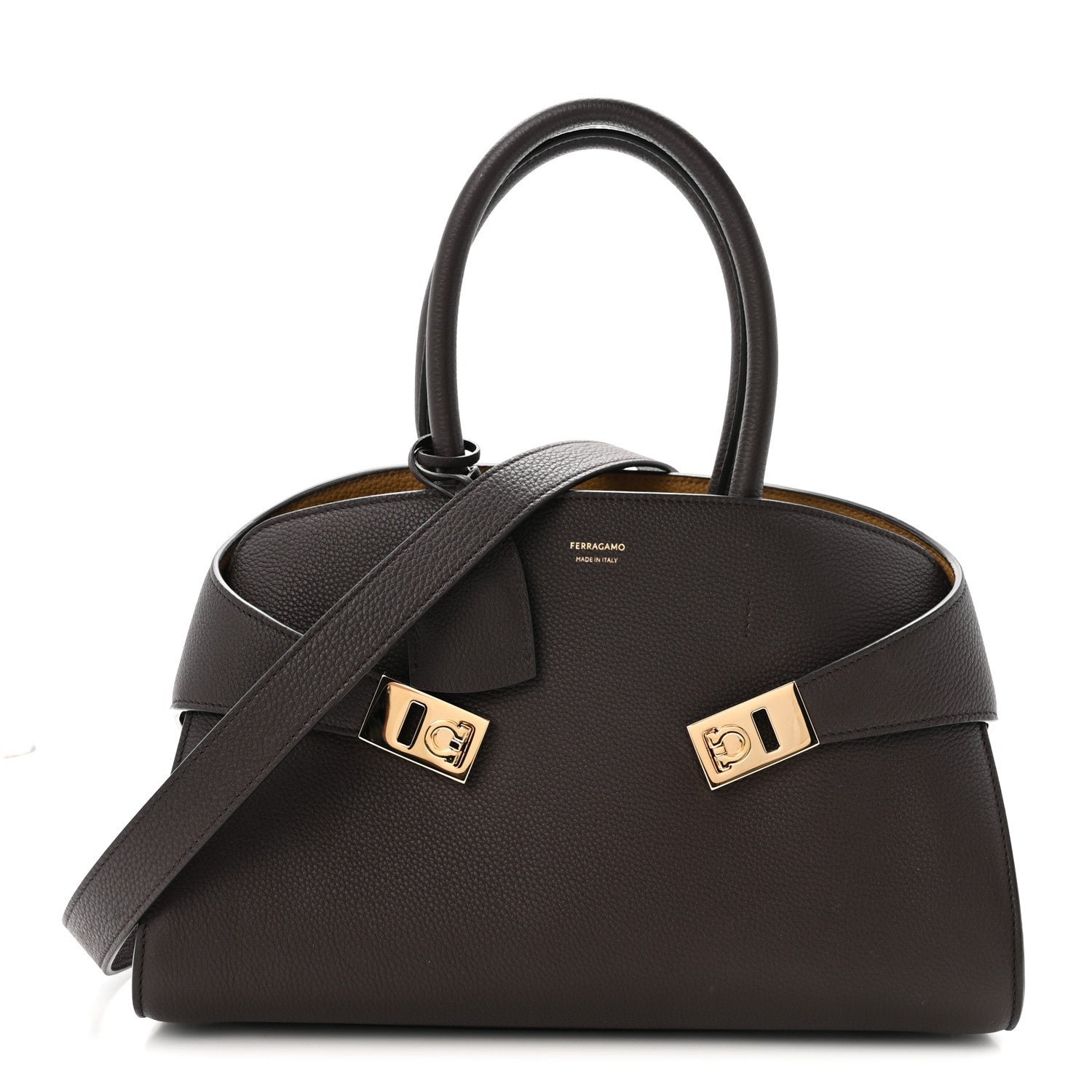 Salvatore Ferragamo Salvatore Ferragamo Calfskin Small Hug Bag Testa Di Moro Burnt Ocra