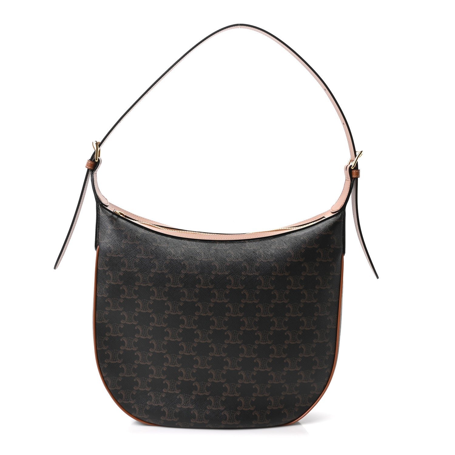 Celine Calfskin Triomphe Canvas Heloise Shoulder Bag Tan