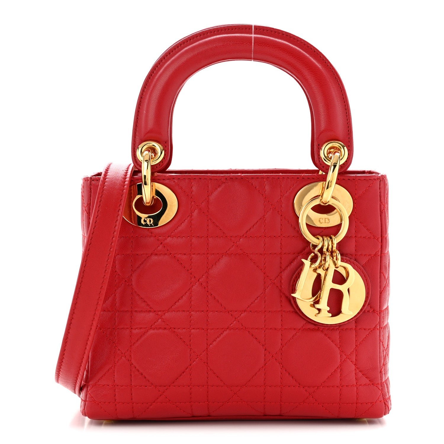 Christian Dior Lambskin Cannage Mini Lady Dior Red