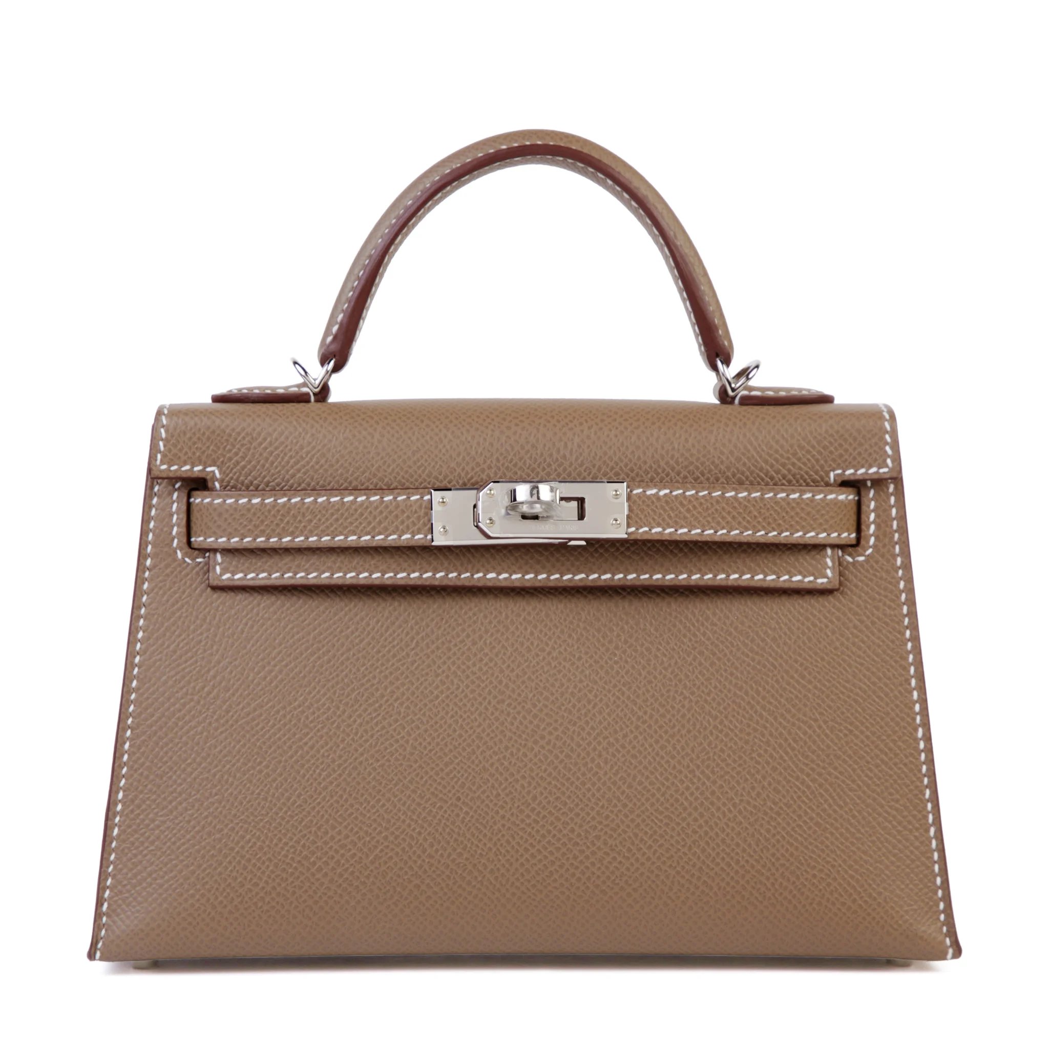 Brand New ( Rank N ) HERMÈS Mini Kelly II Etoupe (18) Epsom Palladium hardware G (2026)