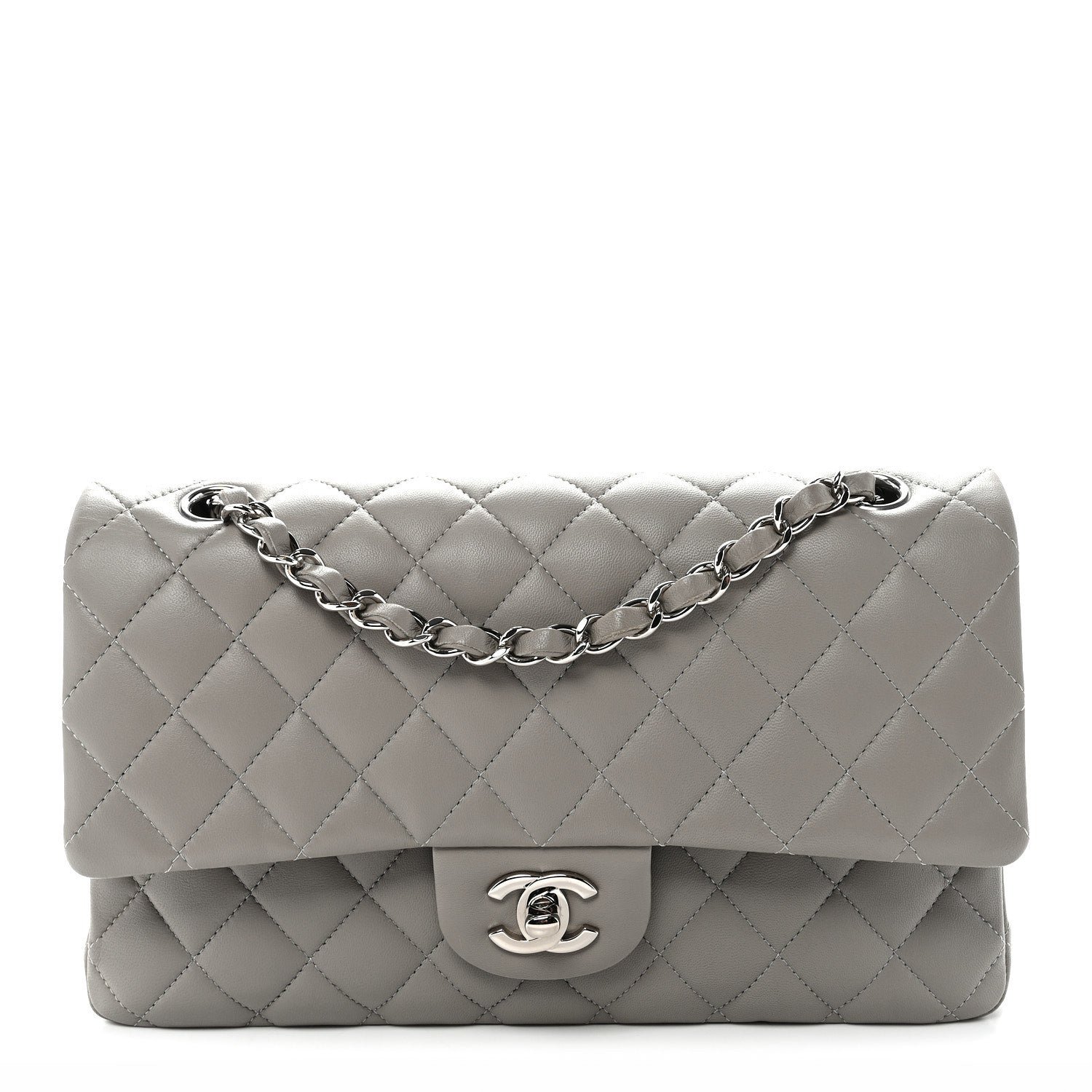 Chanel Lambskin Quilted Medium Double Flap Grey