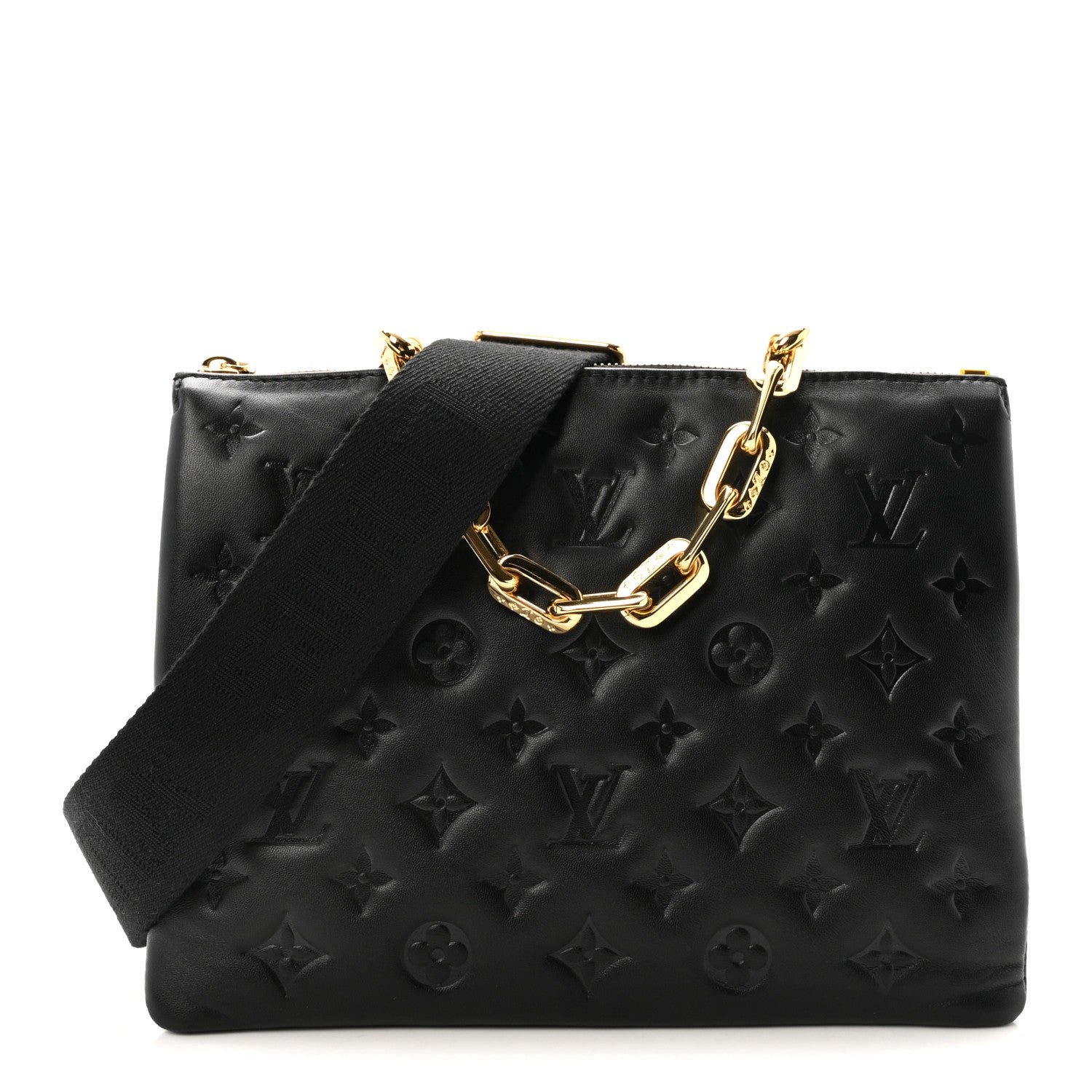 Louis Vuitton Lambskin Embossed Monogram Coussin PM Black
