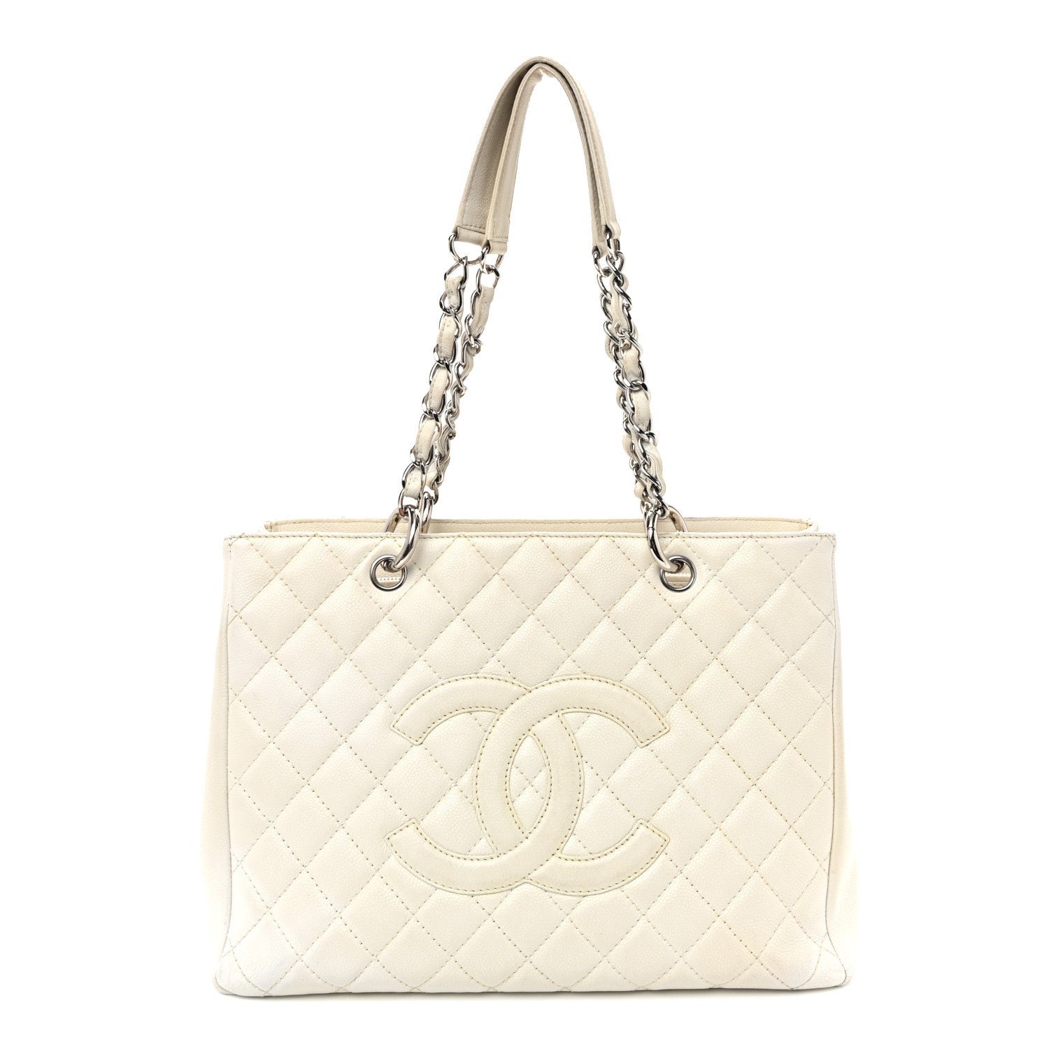 Caviar Quilted Grand Shopping Tote GST White
