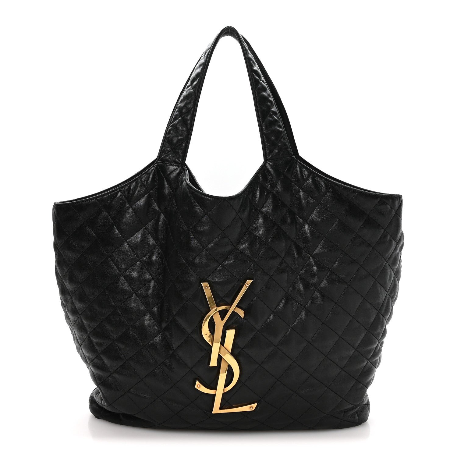Saint Laurent Lambskin Quilted Maxi Icare Shopping Tote Black