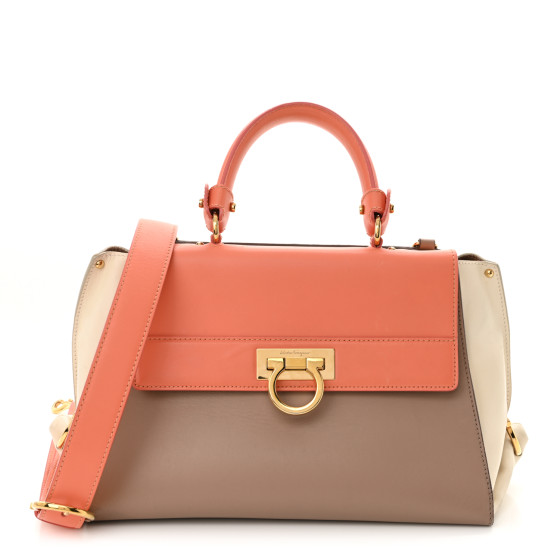 Salvatore Ferragamo Calfskin Colorblock Medium Sofia Shoulder Bag Pink Multicolor