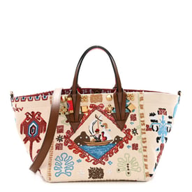 Christian Louboutin Frise Broderie Calfskin Greekaba Tote Biscotto Multicolor