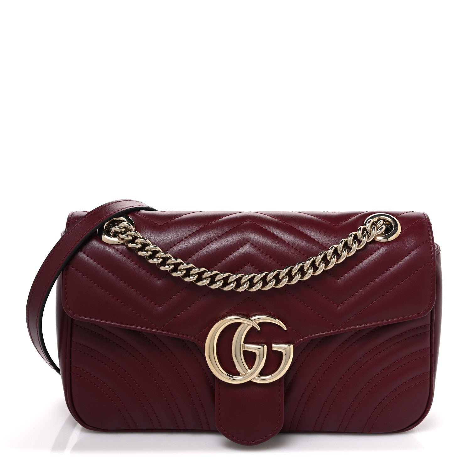 Gucci Lambskin Matelasse Small GG Marmont Shoulder Bag  Rosso Ancora