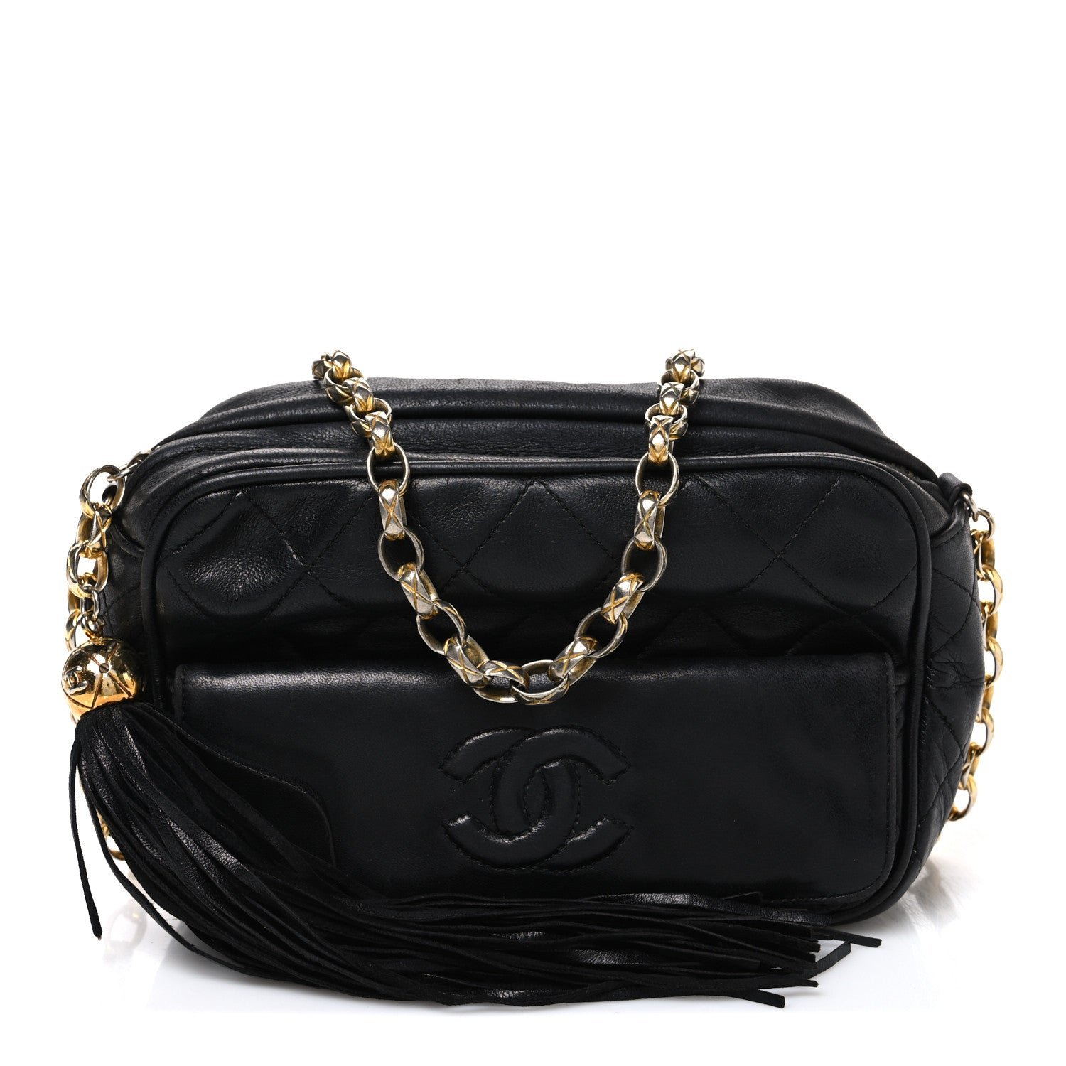 Chanel Lambskin Quilted Tassel Camera Case Black