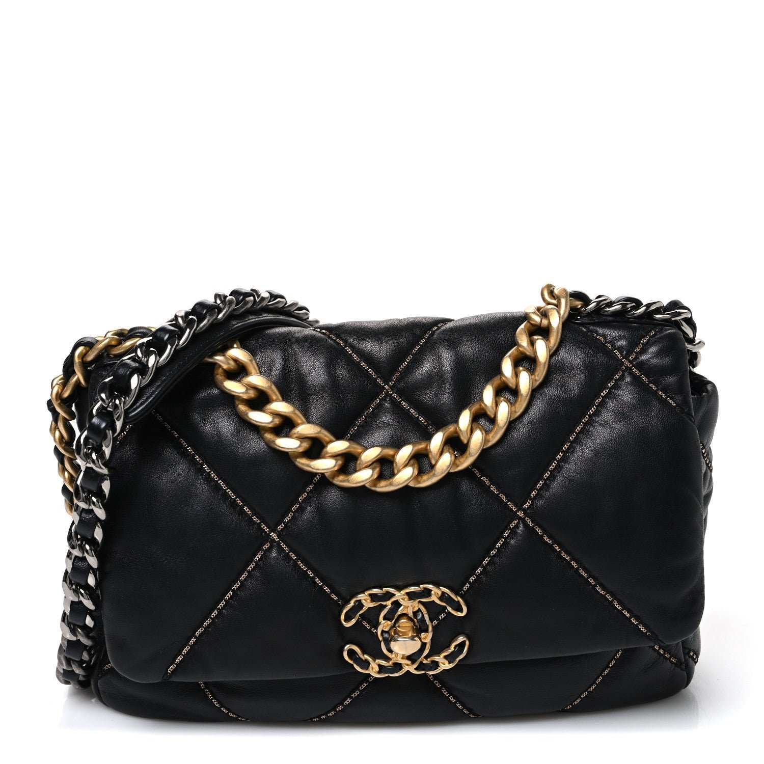 Chanel Lambskin Chain Quilted Medium Chanel 19 Flap Black