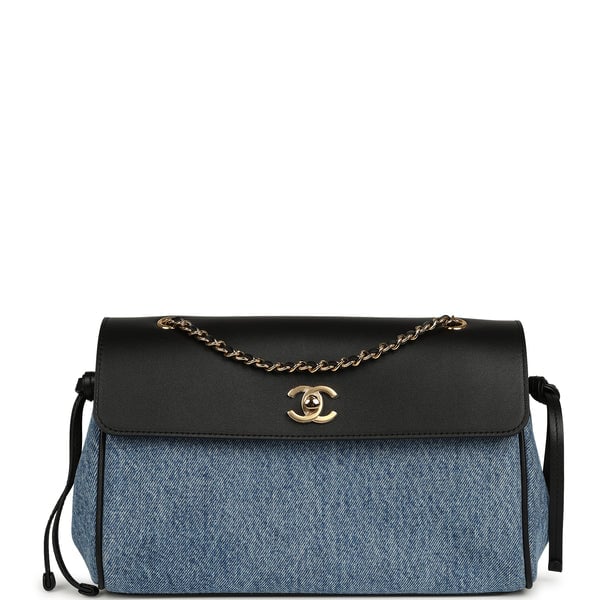 Chanel "Urban Essential" Flap Bag Blue Denim, Black Calfskin Gold Hardware