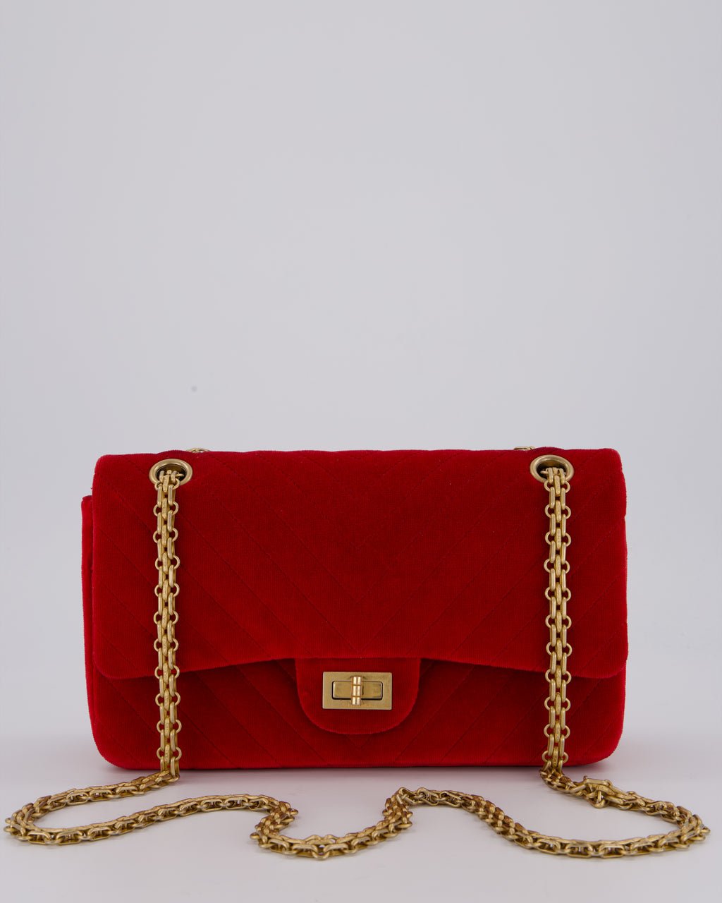 Chanel Red Velvet Reissue 2.55 Quilted Medium Double Flap Bag with Gold Hardware
