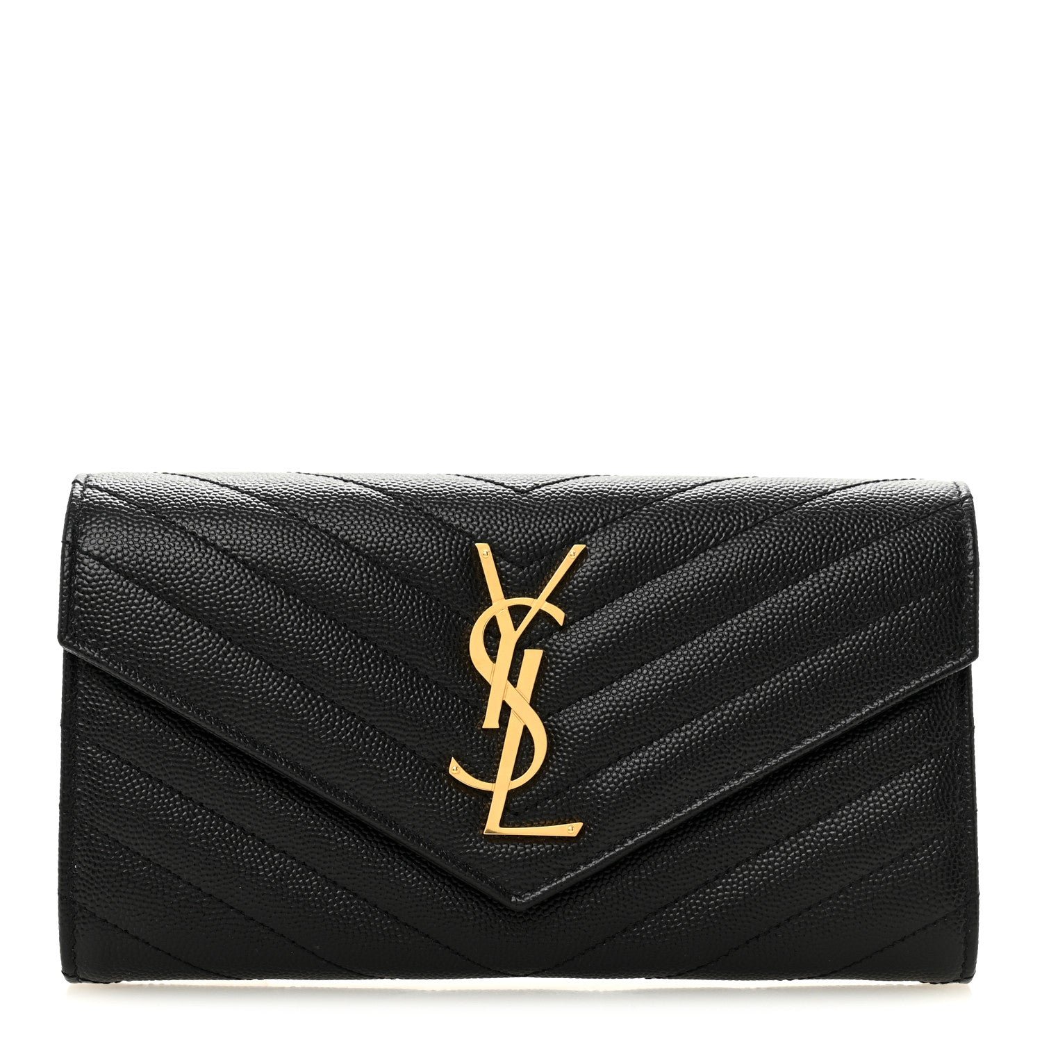 Saint Laurent Grain De Poudre Matelasse Chevron Monogram Flap Wallet Black