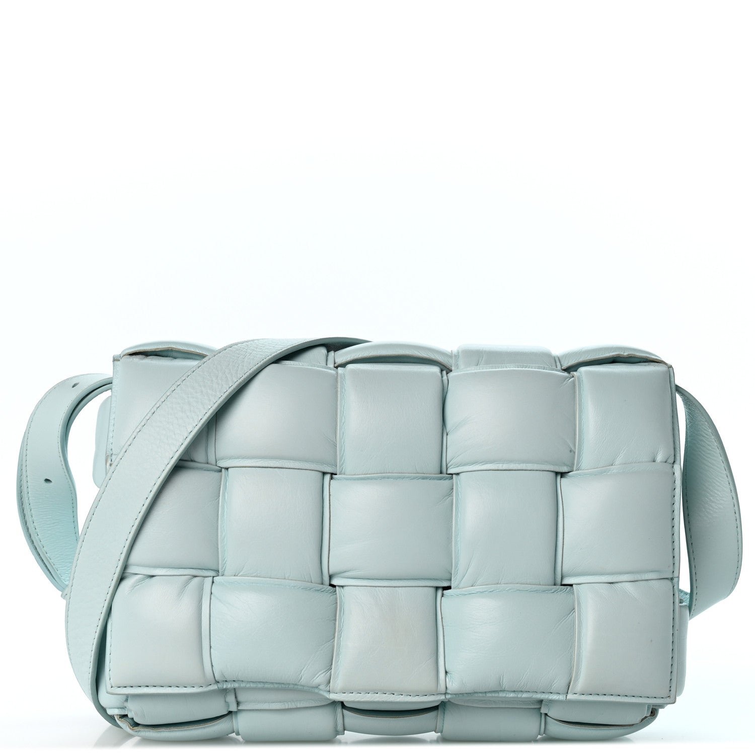 Bottega Veneta Paper Calfskin Maxi Intreccio Padded Cassette Crossbody Bag Ice