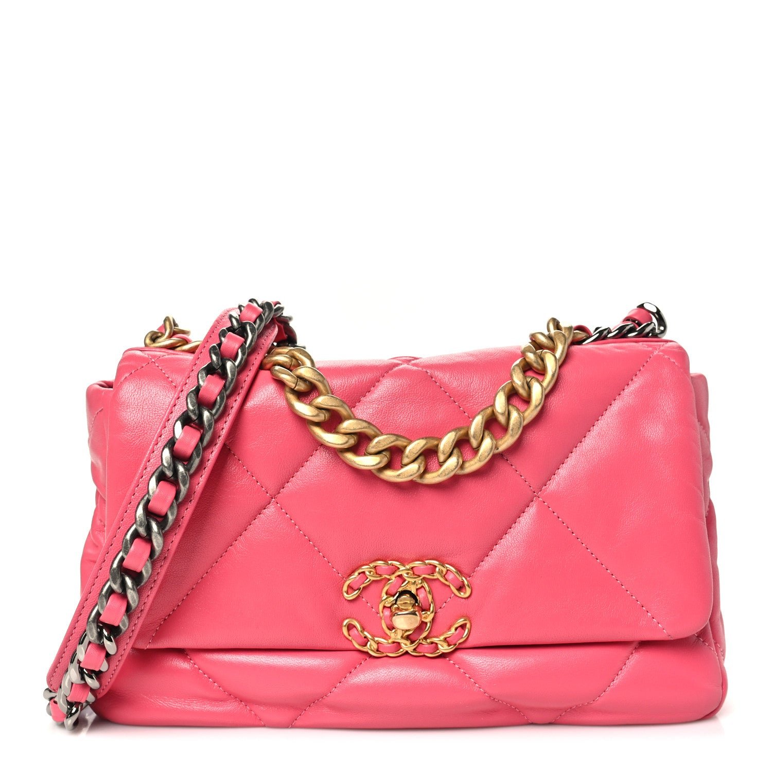 Goatskin Quilted Medium Chanel 19 Flap Pink