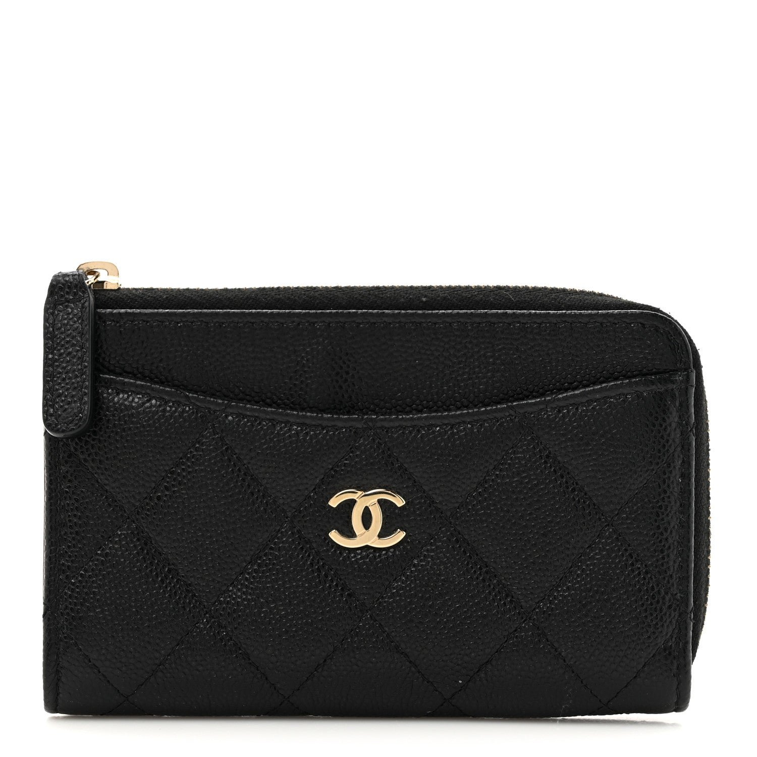 Chanel Caviar Quilted CC Zip Around Card Holder Black