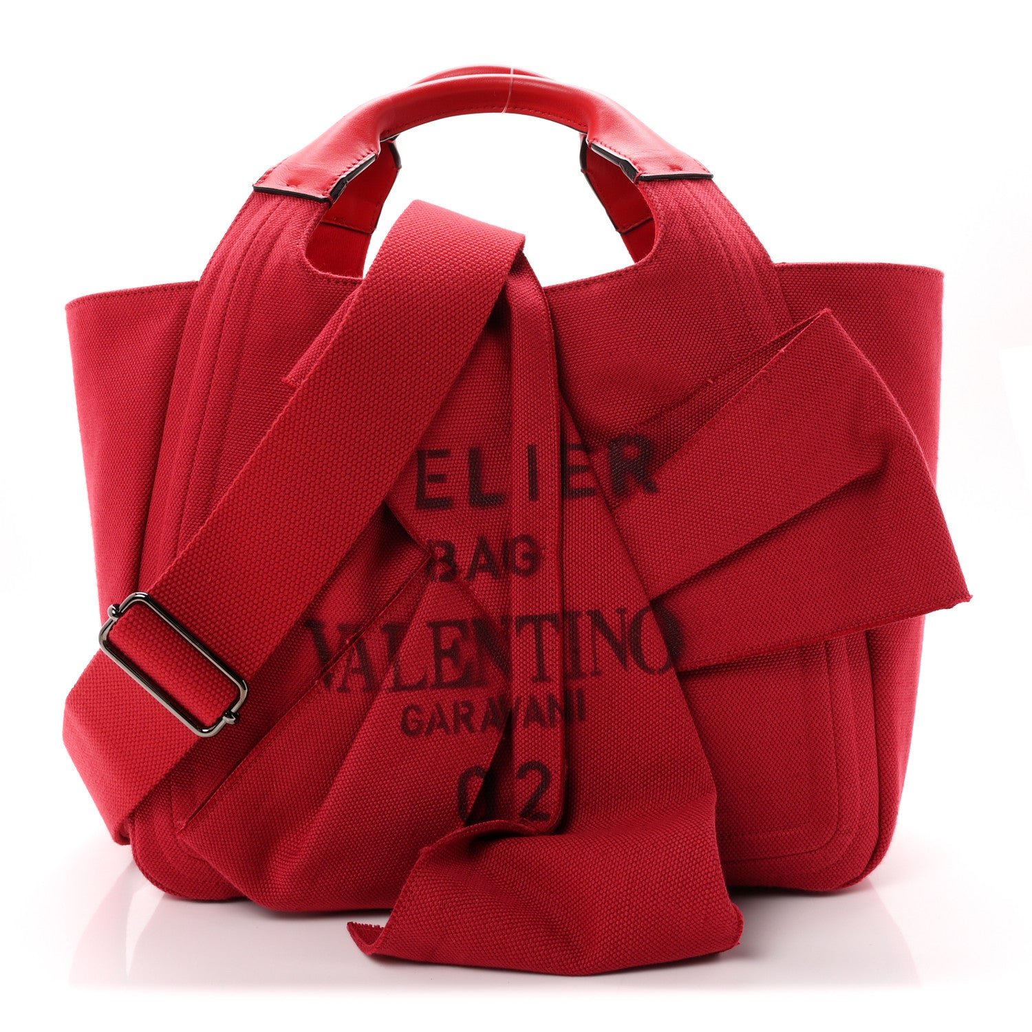 Valentino Garavani Canvas Atelier 02 Bow Edition Small Tote Bag Red