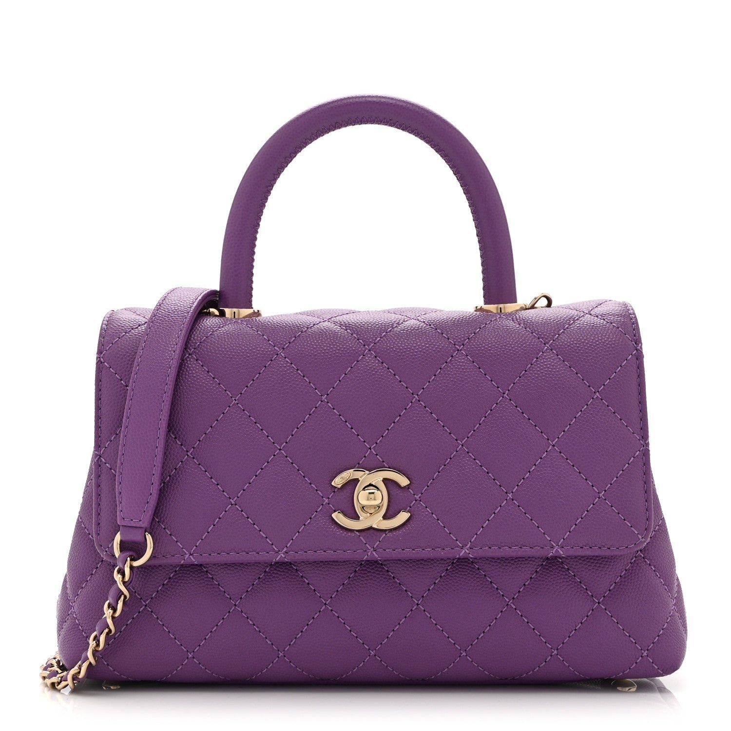Chanel Caviar Quilted Mini Coco Handle Flap Purple