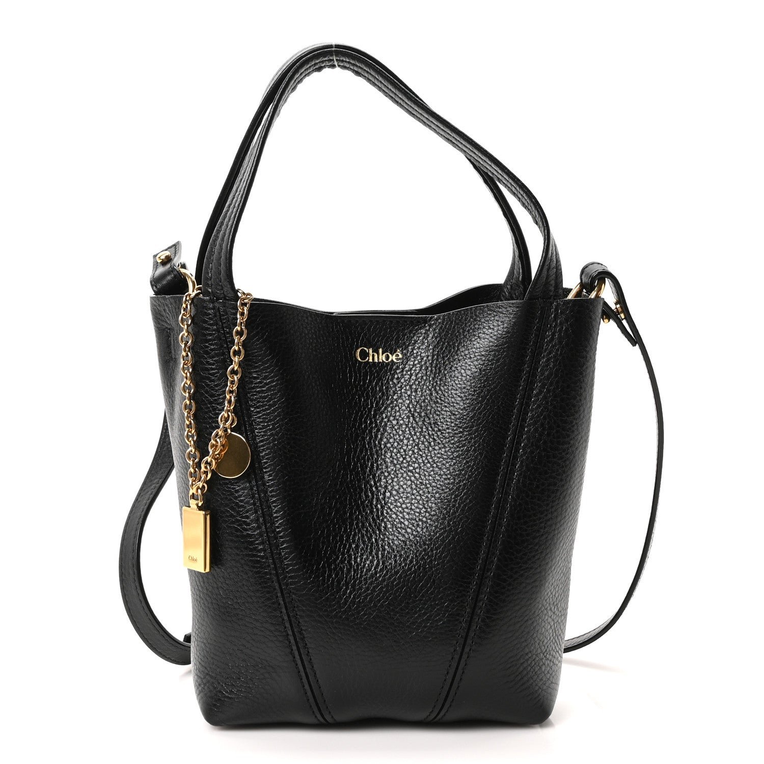 Chloe Grained Calfskin Small Spin Tote Black