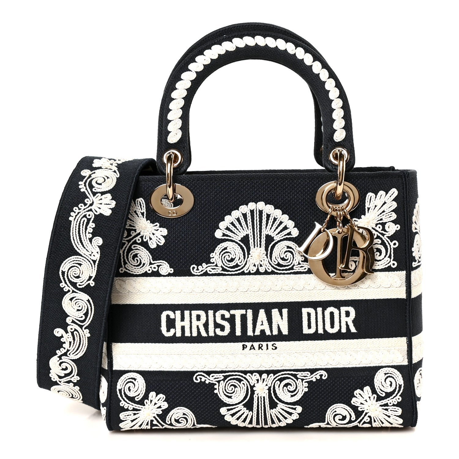 Christian Dior Embroidered Cornely Medium Lady D-Lite Blue White