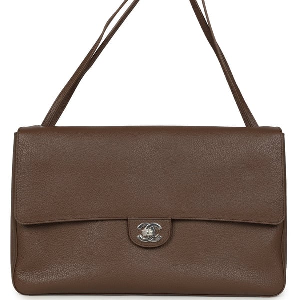 Chanel Maxi "Souplissimo" Large Flap Bag Light Brown Grained Calfskin Silver Hardware