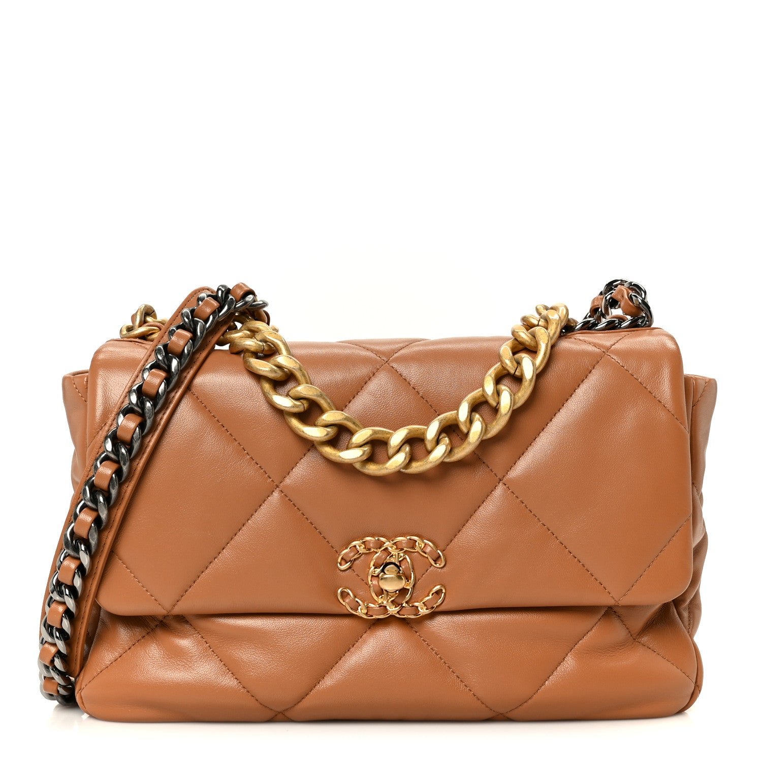 Chanel Lambskin Quilted Large Chanel 19 Flap Brown