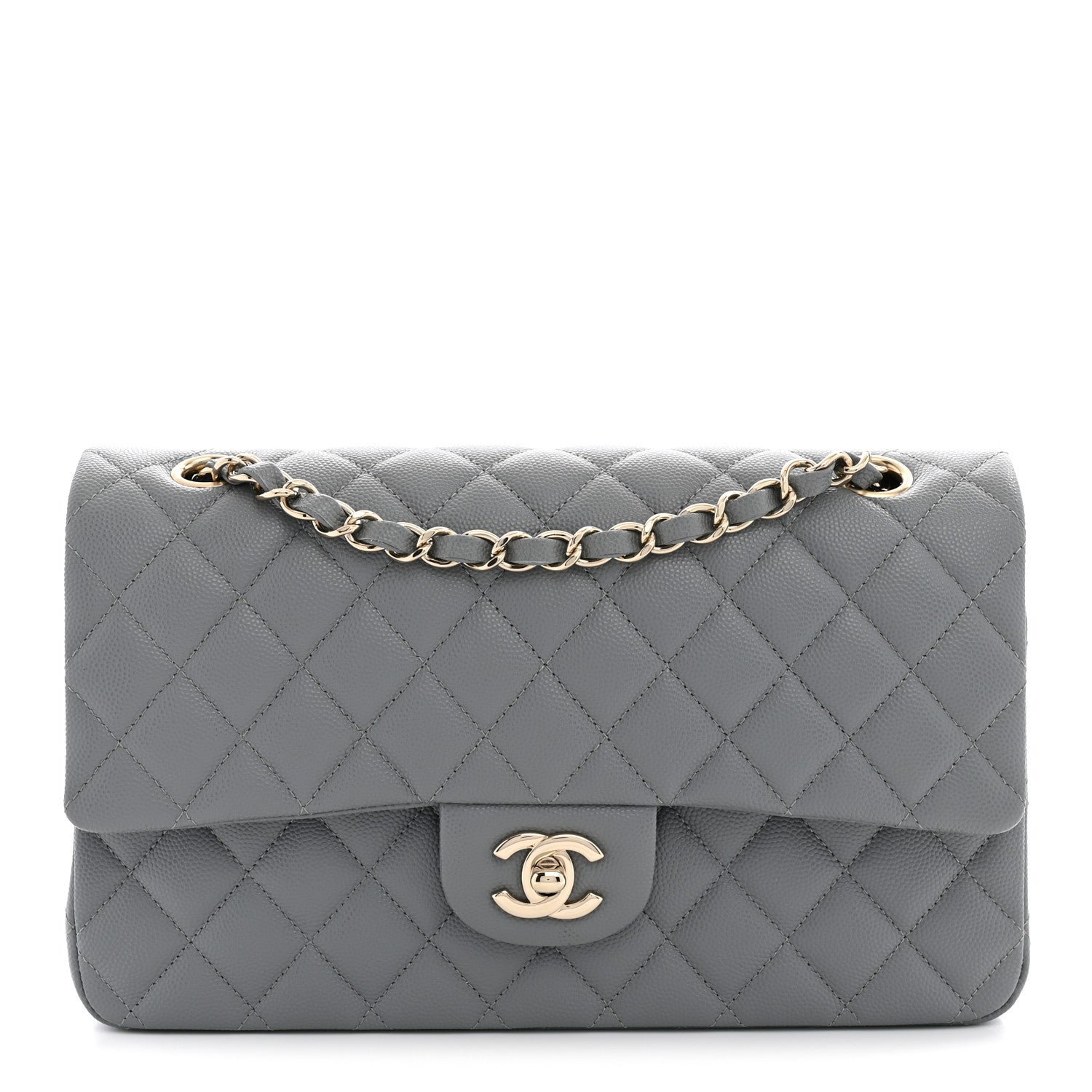 Chanel Caviar Quilted Medium Double Flap Grey