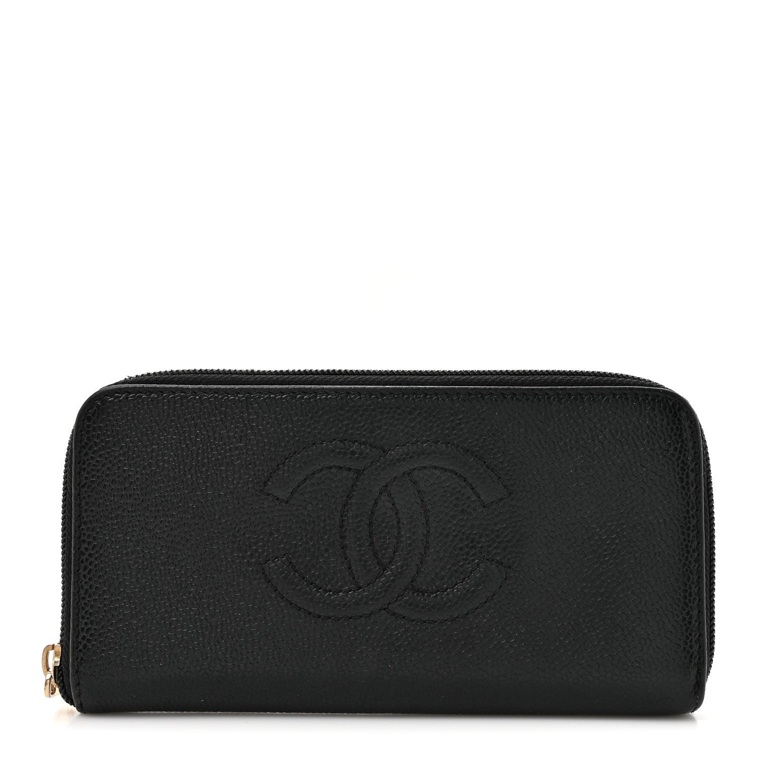 Chanel Caviar CC Timeless Large Zip Around Wallet Black