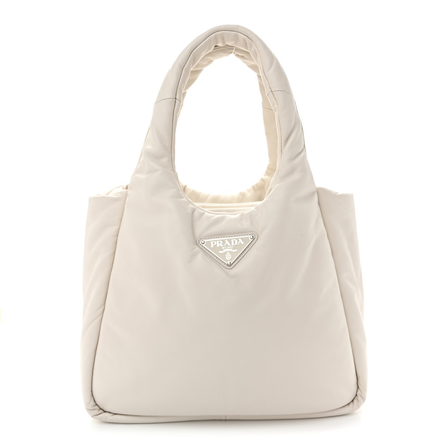 Prada Nappa Soft Padded Medium Double Handled Shoulder Bag White