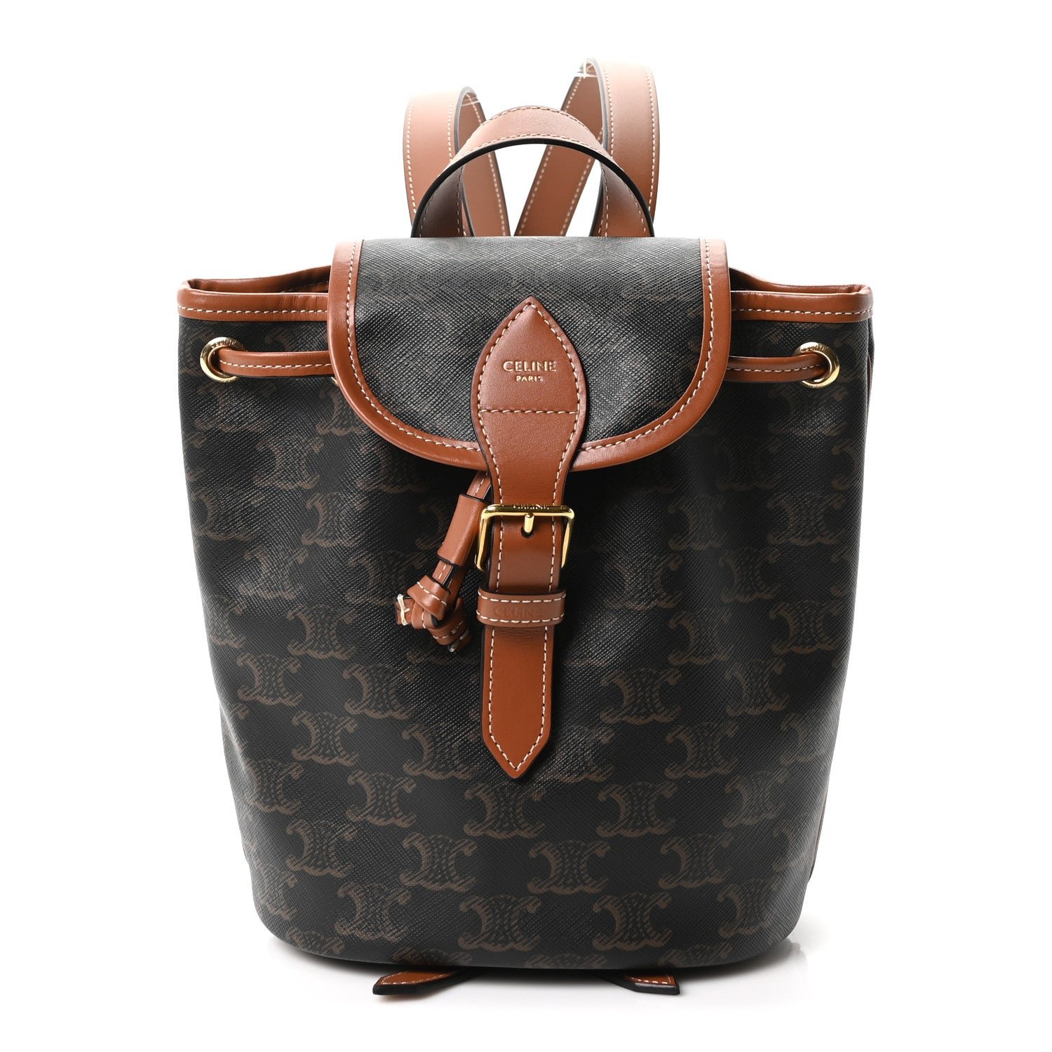 Celine Triomphe Canvas Calfskin Mini Folco Backpack Tan