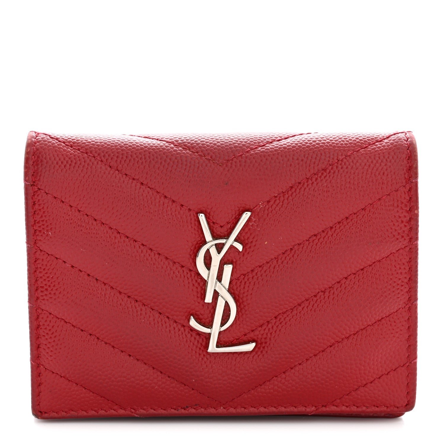Saint Laurent Grain De Poudre Matelasse Chevron Monogram Flap Card Case Red