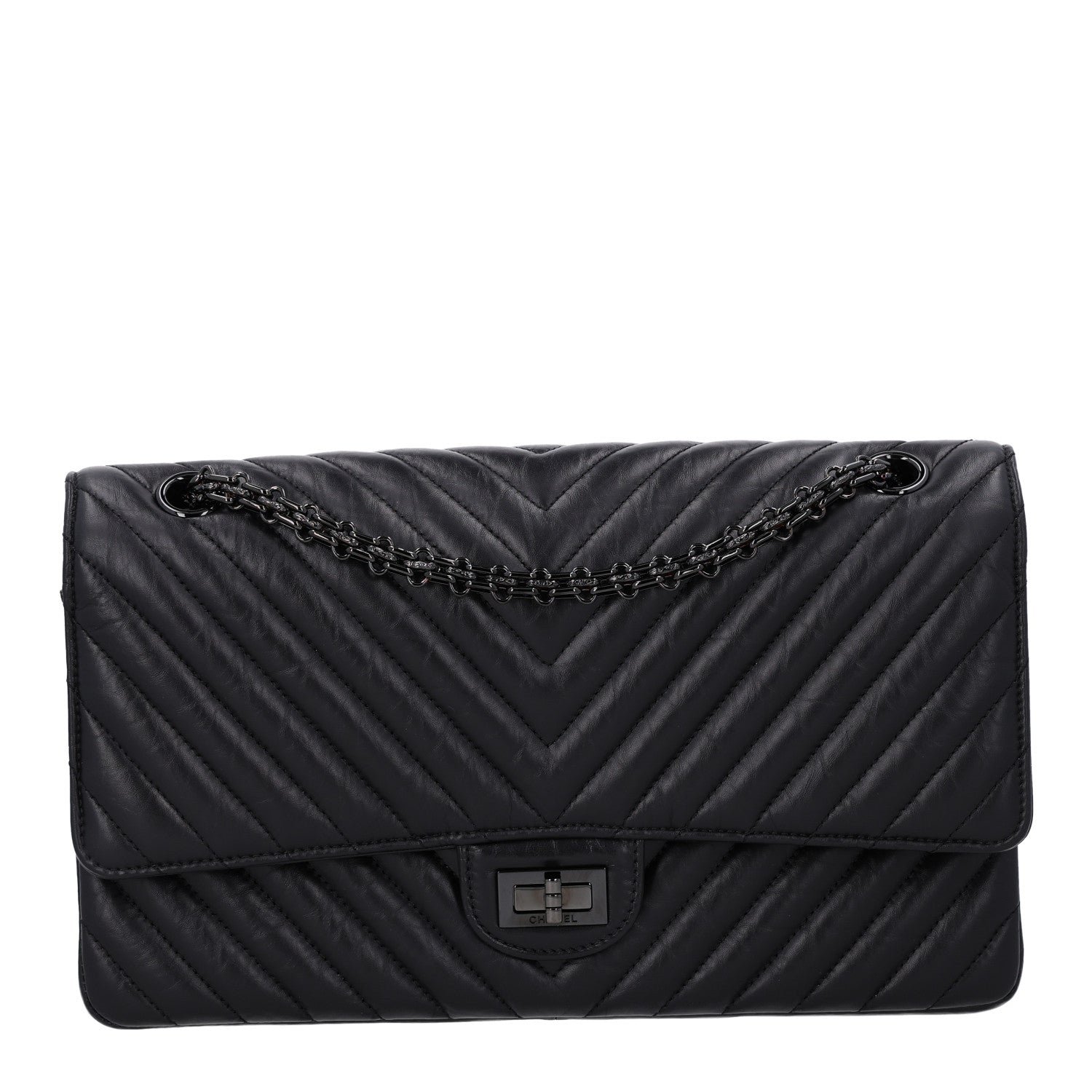 Chanel Aged Calfskin Chevron Quilted 2.55 Reissue 226 Flap So Black