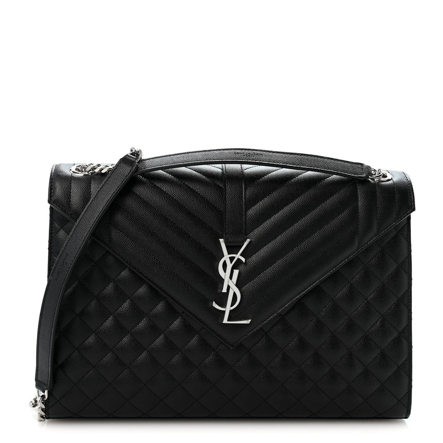 Saint Laurent Grain De Poudre Textured Mixed Matelasse Large Triquilt Monogram Satchel Black