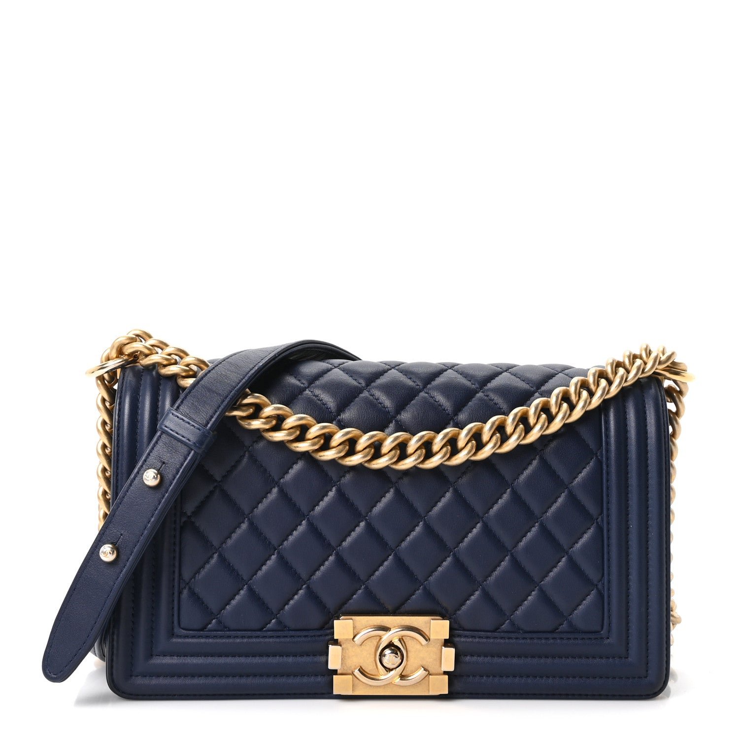 Chanel Lambskin Quilted Medium Boy Flap Dark Navy
