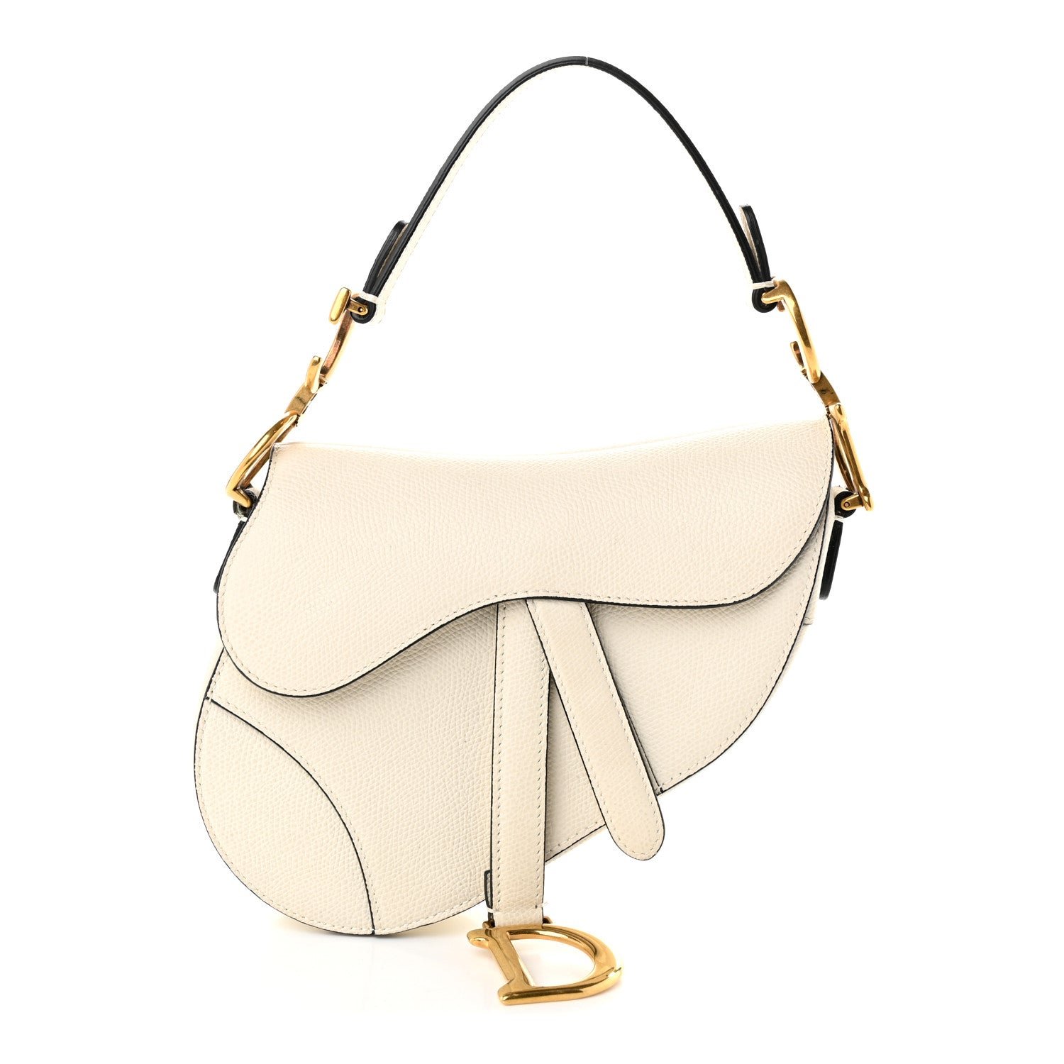 Christian Dior Grained Calfskin Mini Saddle Bag White