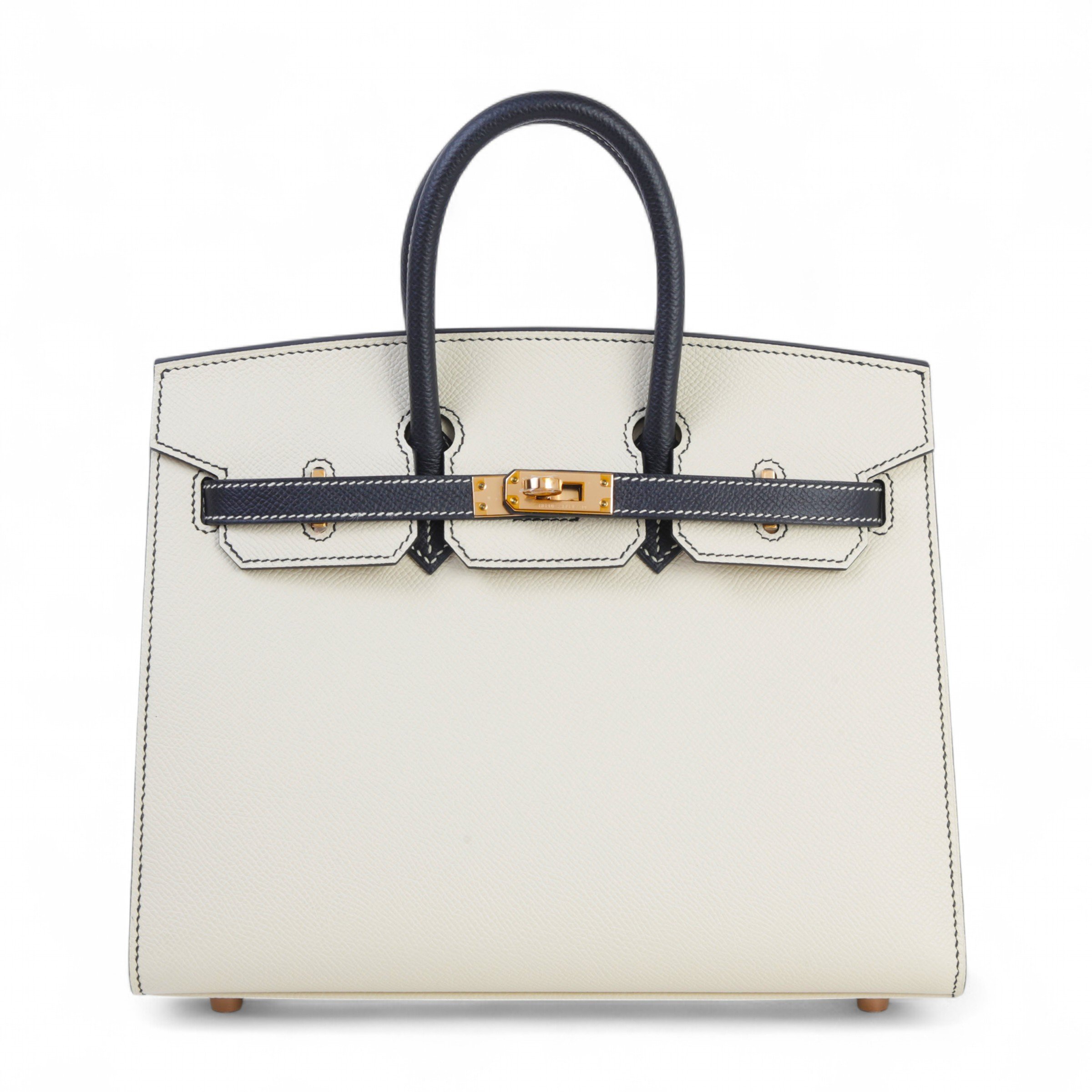 Hermes Brand New ( Rank N ) HERMÈS Special Order Birkin 25 Sellier Craie (10) Noir (89) Epsom Rose Gold hardware K (2025)