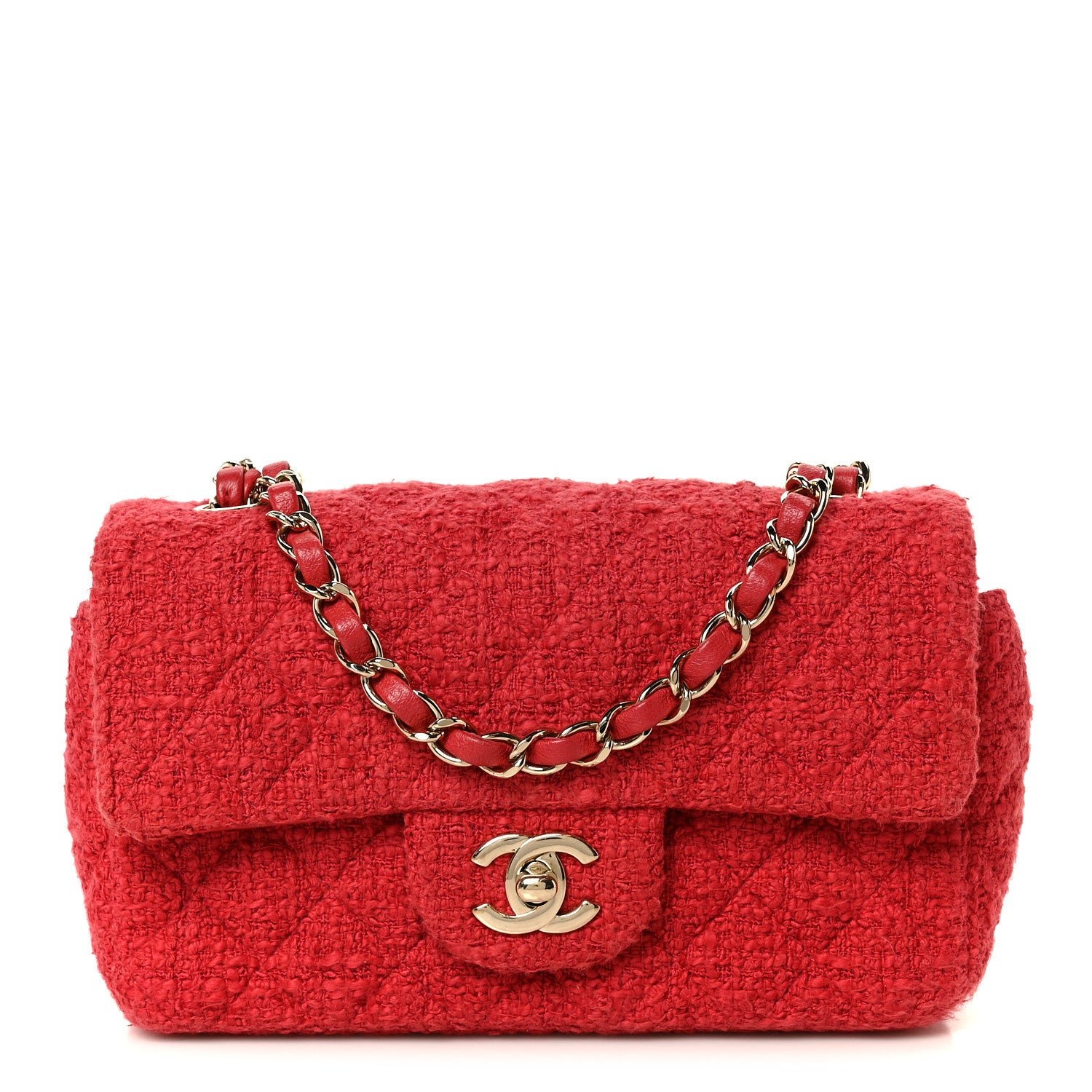 Chanel Tweed Quilted Mini Rectangular Flap Red