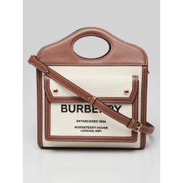 Burberry Burberry Brown/White Leather/Canvas Topstitch Pocket Mini Tote Bag