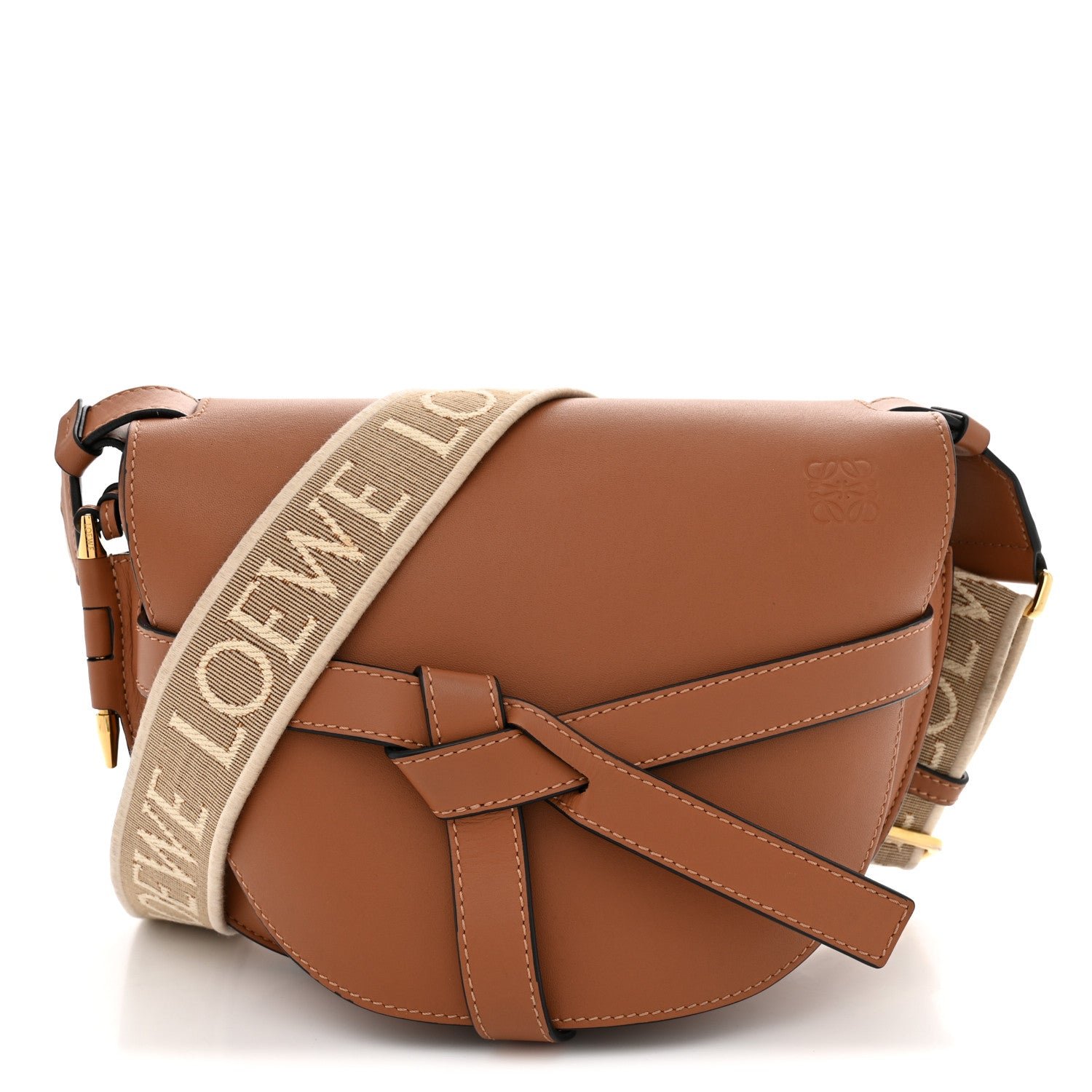 Loewe Calfskin Jacquard Small Gate Dual Bag Tan