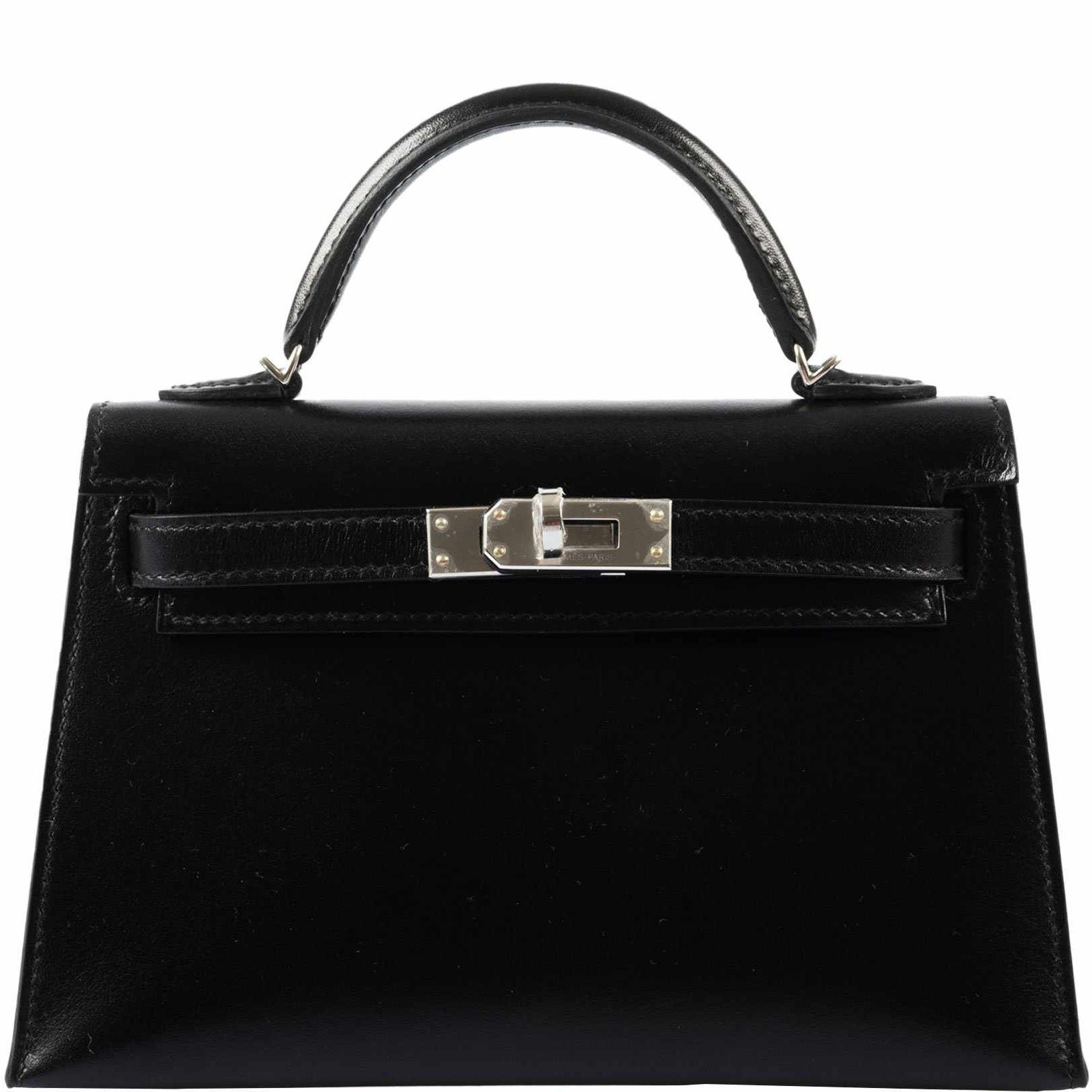 Hermes Hermès Mini Kelly 20 II Sellier Noir Box Calf Palladium Hardware