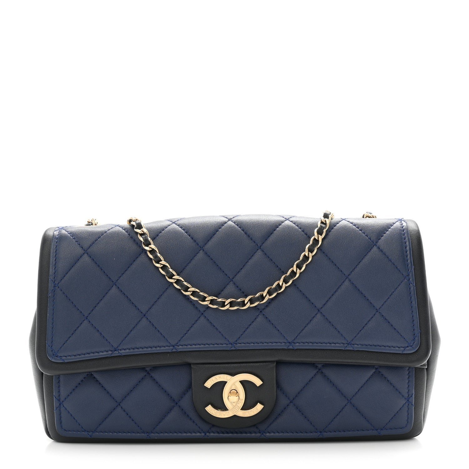 Chanel Lambskin Quilted Medium Graphic Flap Navy Black