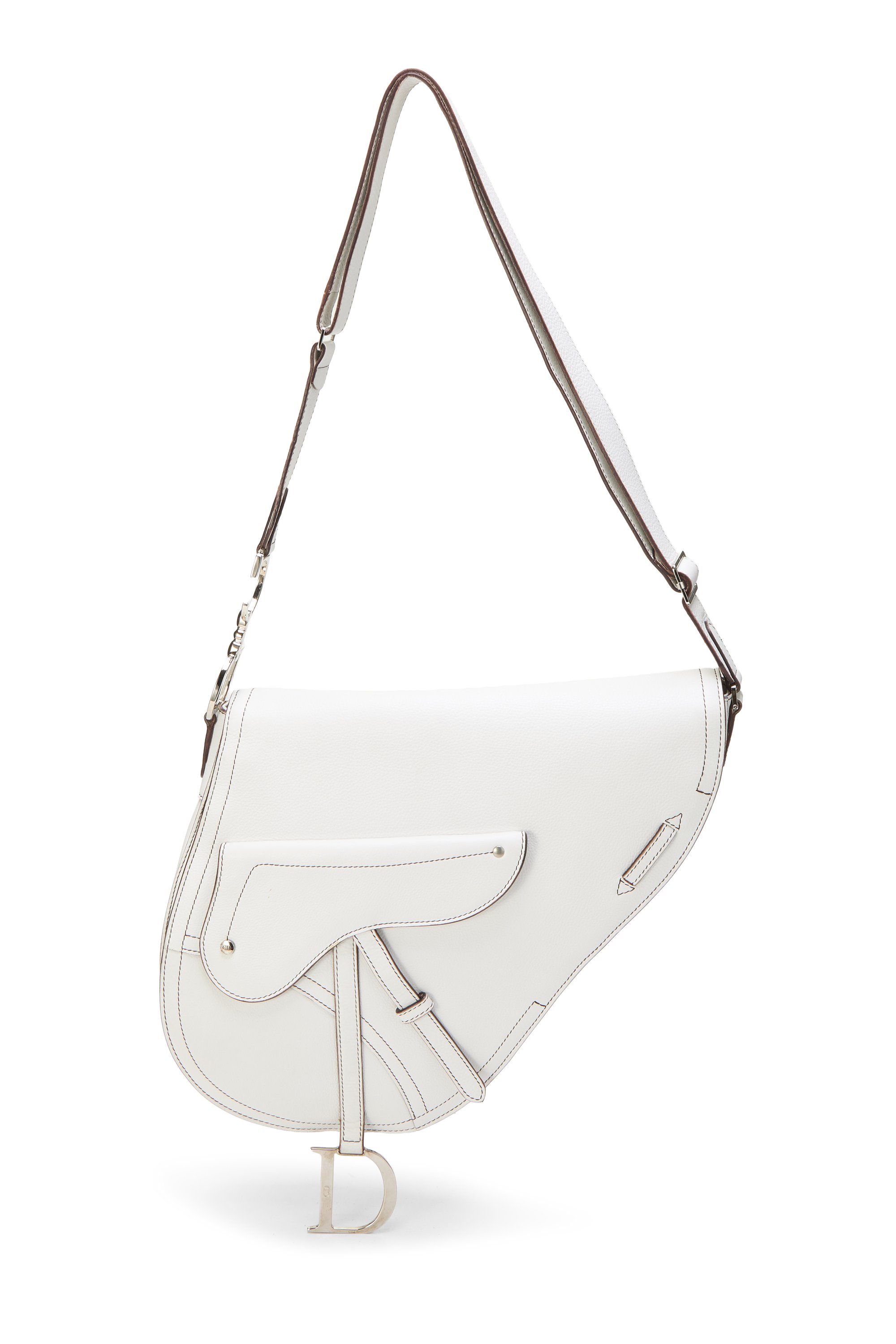 Dior White Calfskin Saddle Bandouliere