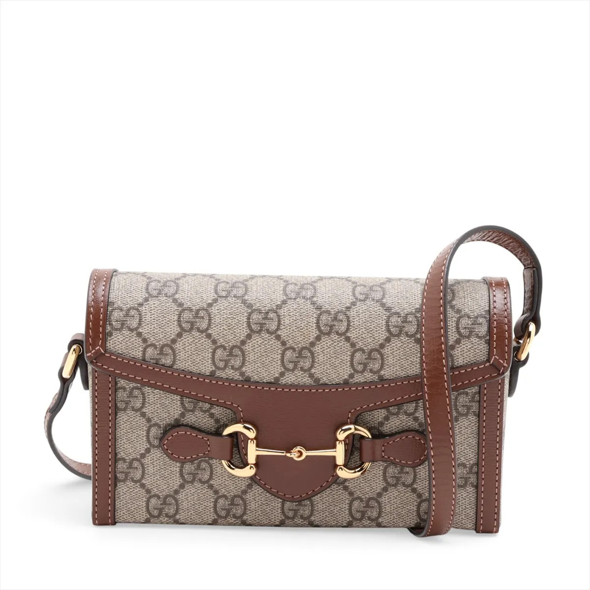 Gucci GG Supreme Horsebit 1955 699296 PVC & leather Shoulder bag Beige×Brown