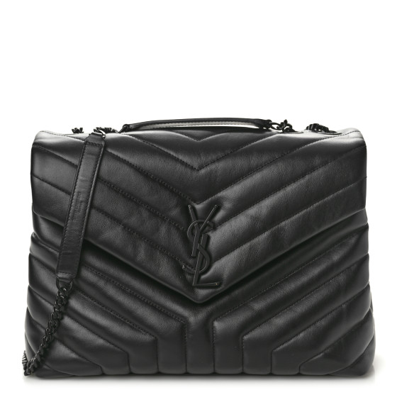 Saint Laurent Calfskin Y Quilted Monogram Monochrome Medium Loulou Chain Satchel Black