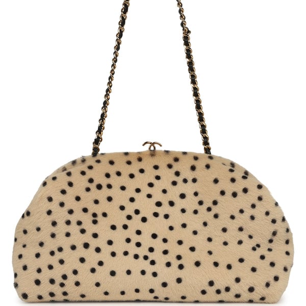 Chanel Large "Cheetah Print" Clutch with Chain Beige Calf Hair, Black Leather Gold Hardware
