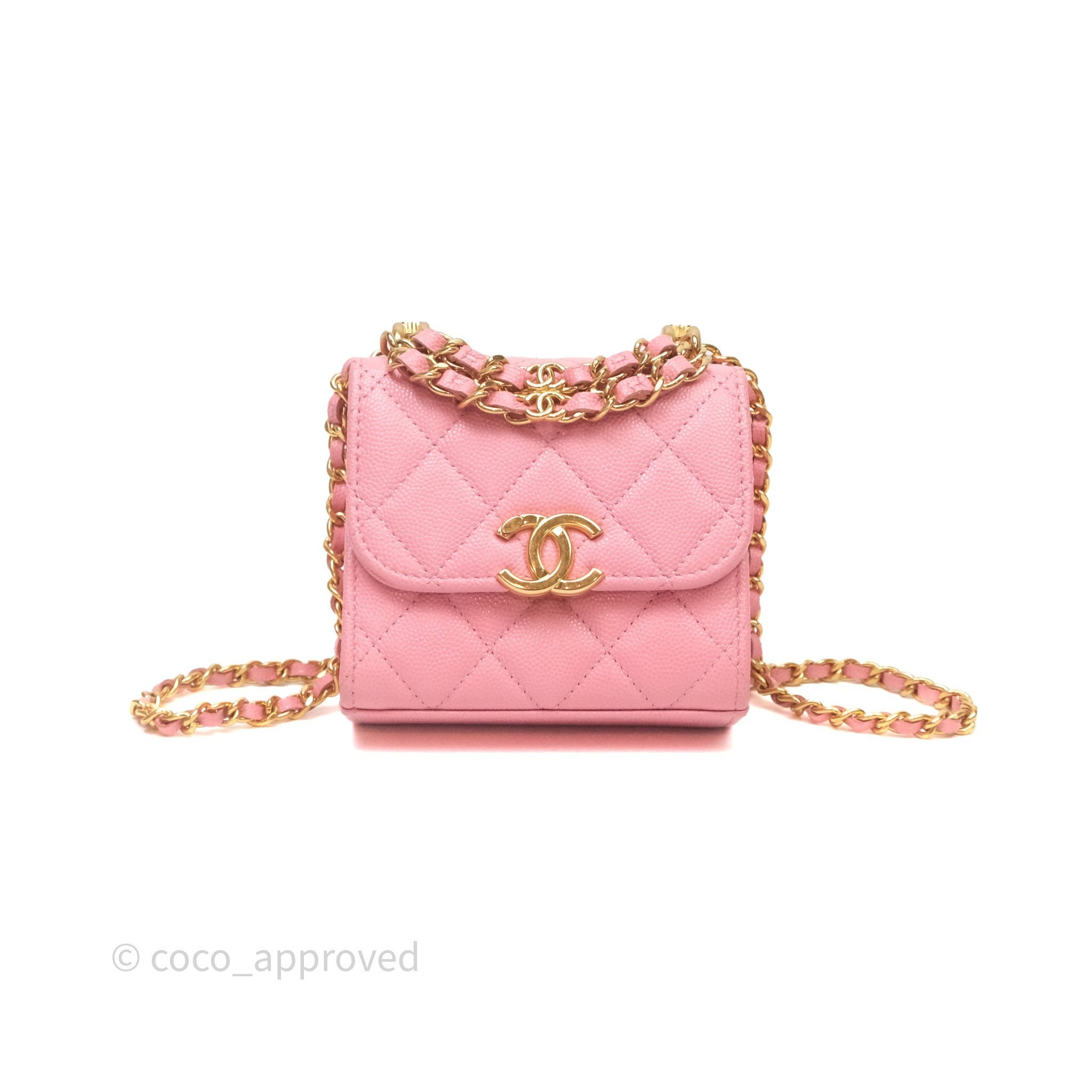 Chanel Coco First Mini Clutch On Chain Pink Caviar Gold Hardware