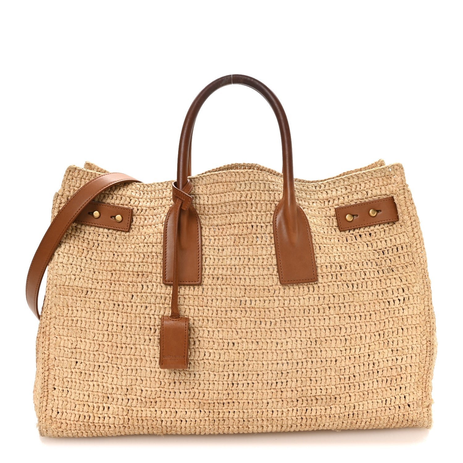 Saint Laurent Raffia Calfskin Medium Souple Sac De Jour Naturale Brick