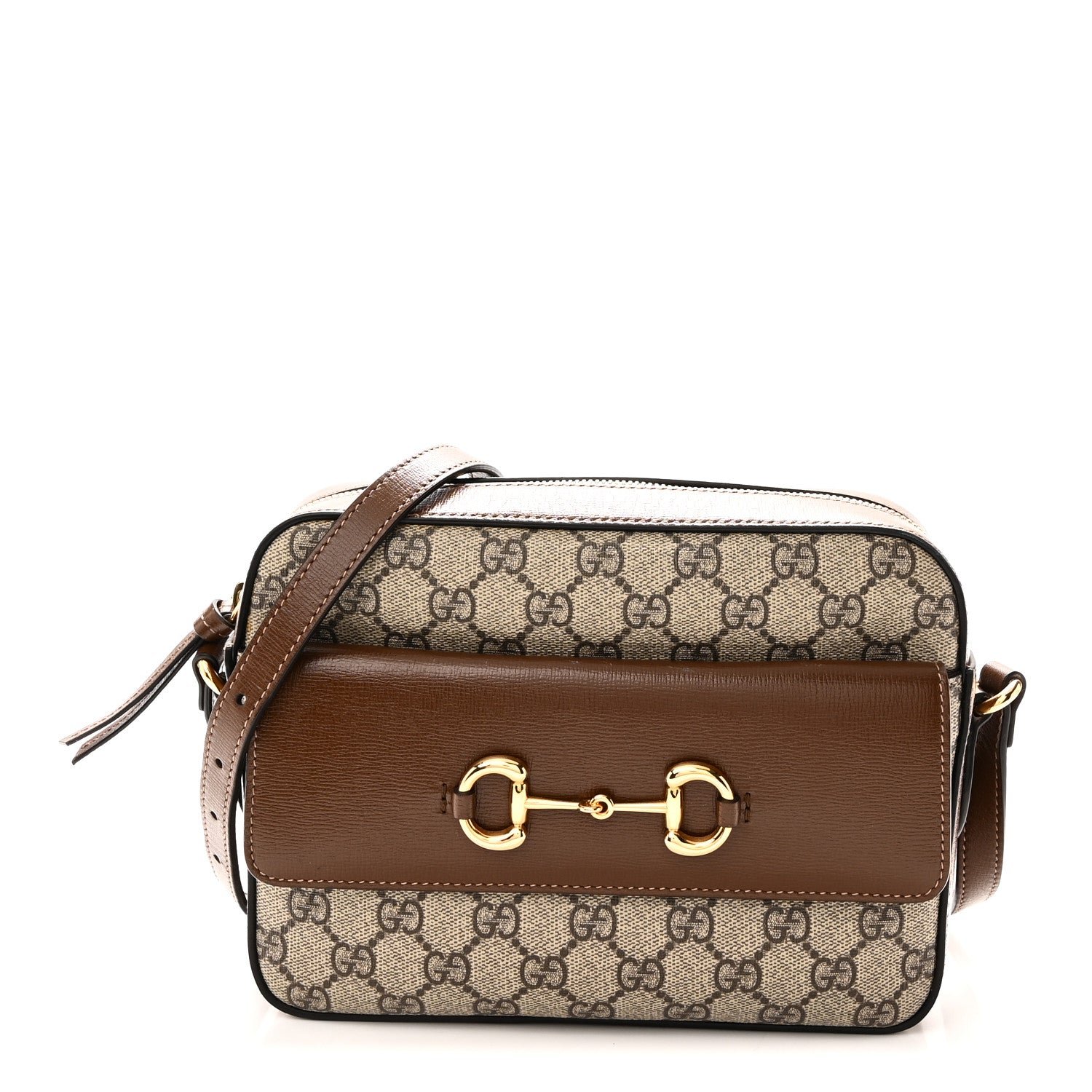 Gucci GG Supreme Monogram Small Horsebit 1955 Shoulder Bag Beige Brown Sugar