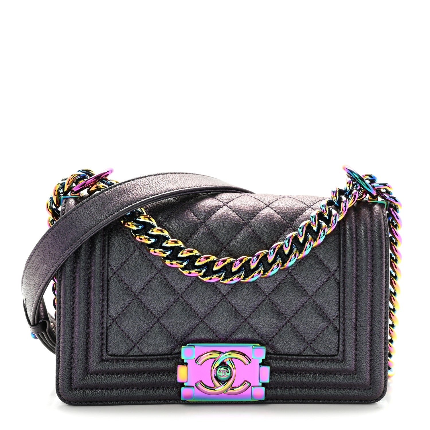 Chanel Iridescent Goatskin Quilted Small Boy Flap Purple