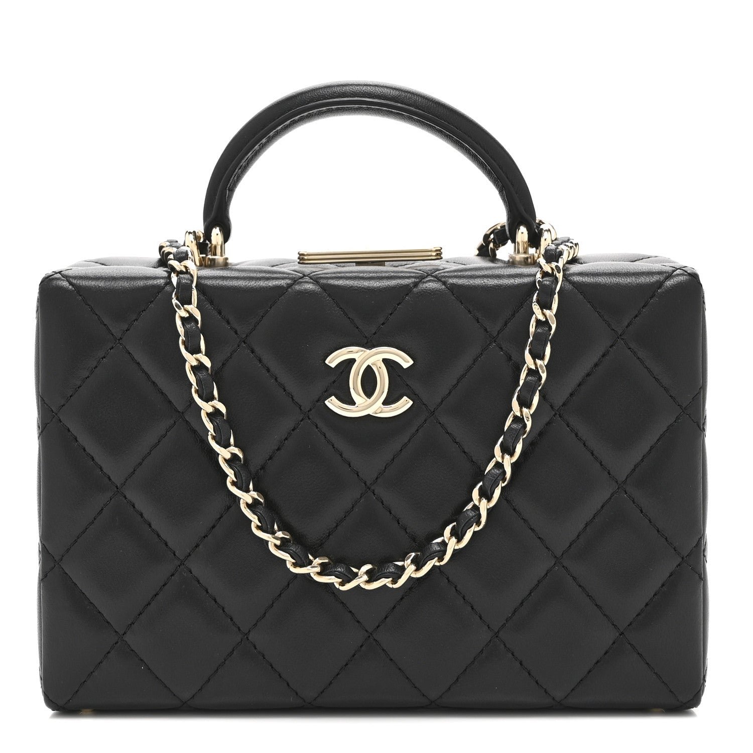 Chanel Lambskin Quilted Small CC Top Handle Box Bag Black
